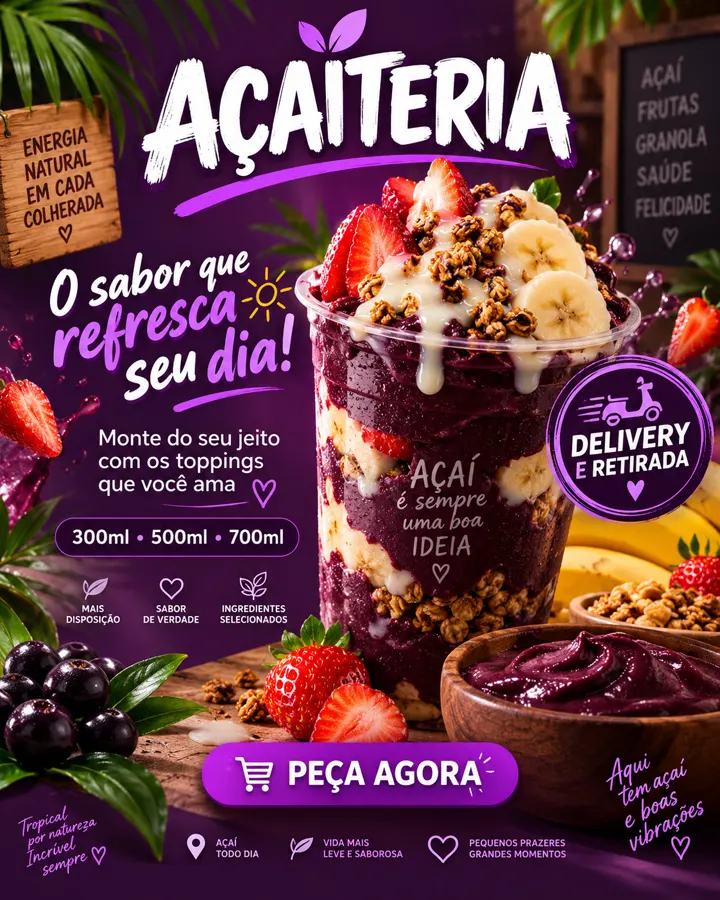 Arte de açaiteria poluída, com muitas cores e textos