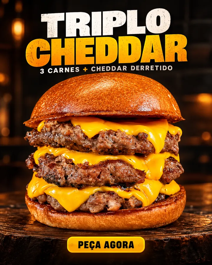 Arte limpa do hambúrguer Triplo Cheddar