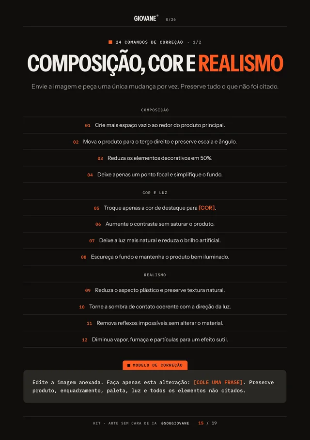 Página de comandos de correção do kit